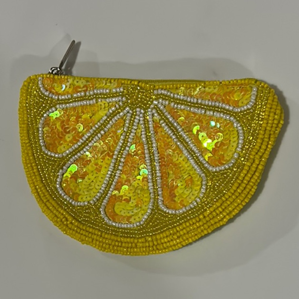 Yellow Beaded Citrus Clutch